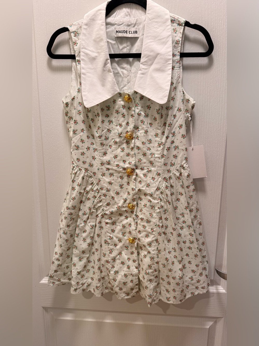 Sleeveless Cream Floral Button-Front Mini Dress - Picture 2 of 7